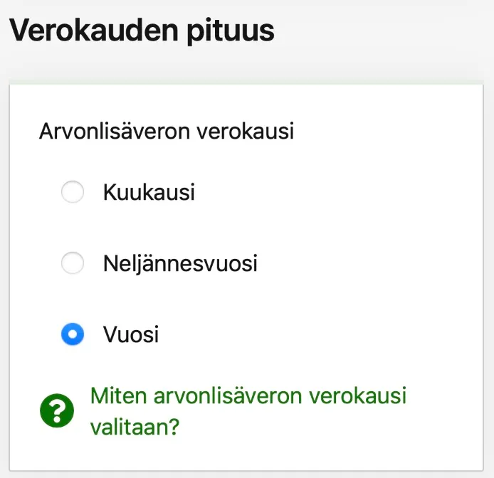 OmaVero-näkymä ALV-verokauden valinnasta